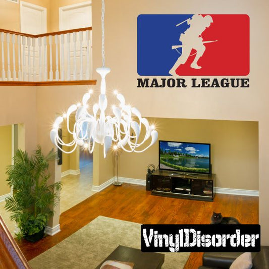 Wall decal featuring Major League logo and runner silhouette in blue and red.