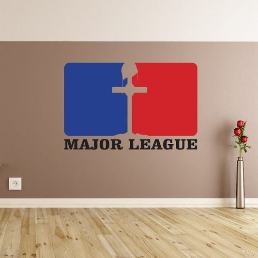 Major League cross printed die-cut decal with blue and red logo and MAJOR LEAGUE text
