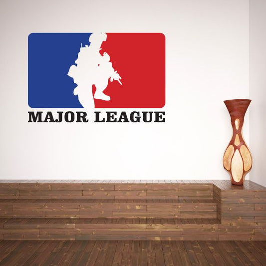 Die-cut Major League wall decal with blue-red logo and soldier silhouette