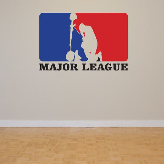 Major League printed die-cut decal with blue red logo and baseball player silhouette