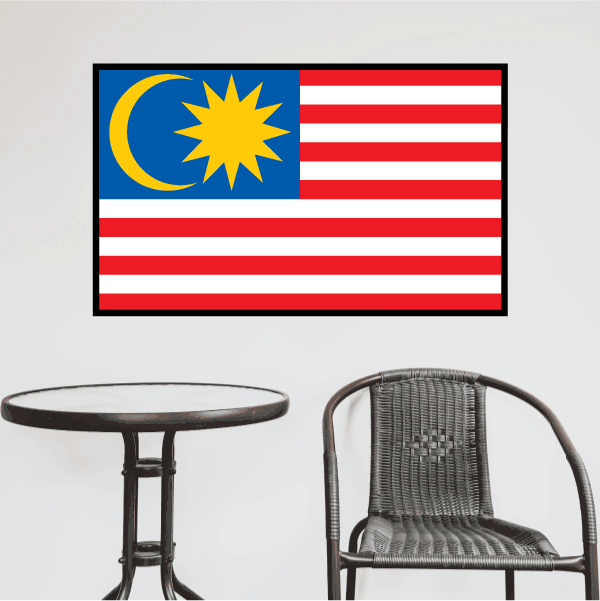 Malaysia flag sticker with blue crescent and yellow star on red-white stripes