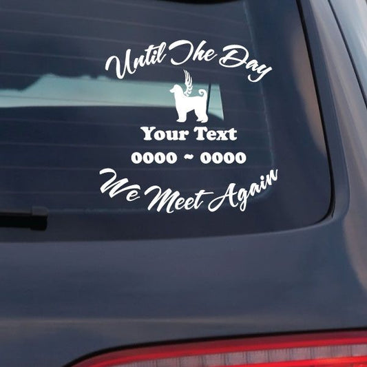 Car decal with winged malamute silhouette and memorial script text, white