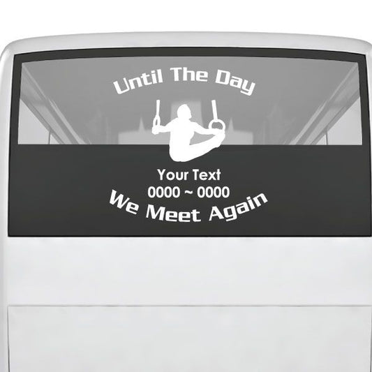 Custom memorial wall decal with barbell silhouette and We Meet Again text