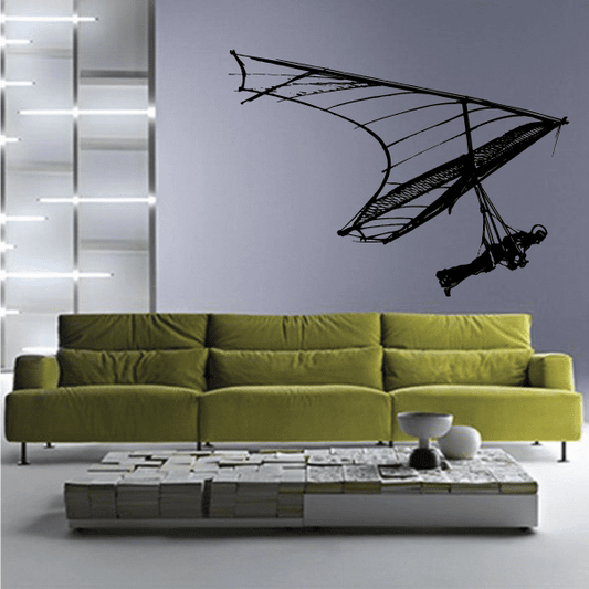 Male hang glider decal, black line-art silhouette with seated pilot