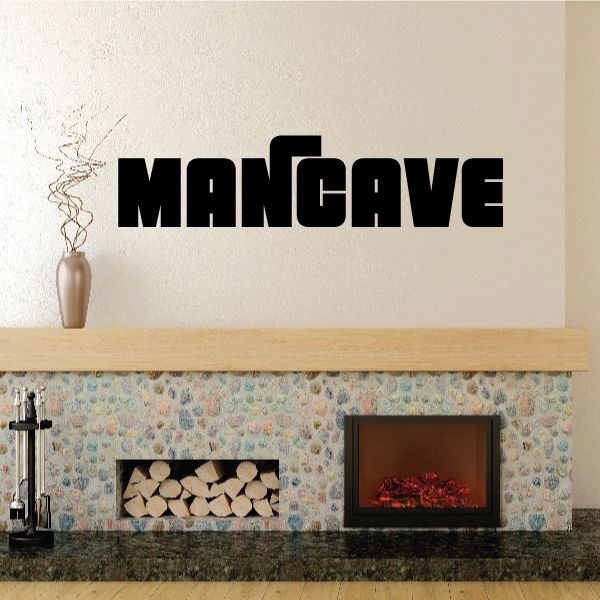 Man cave wall quote decal with bold black “MANCAVE” lettering