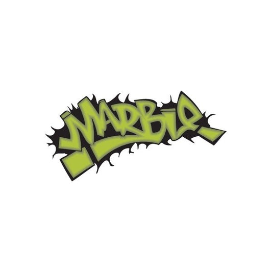 Graffiti printed decal with green stylized letters and white outline