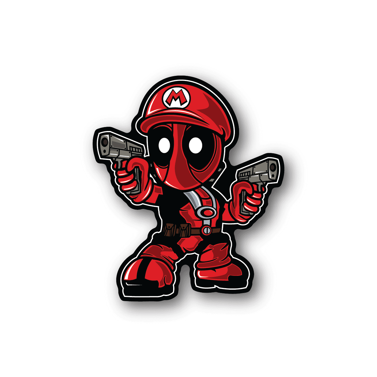 Vinyl sticker featuring a red cartoon mascot holding two cameras