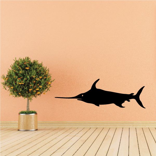 Marlin fish wall decal vinyl silhouette, dark shape with fins and tail