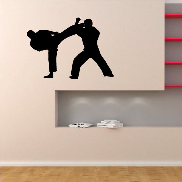 Karate wall decal vinyl of two black karate fighters sparring