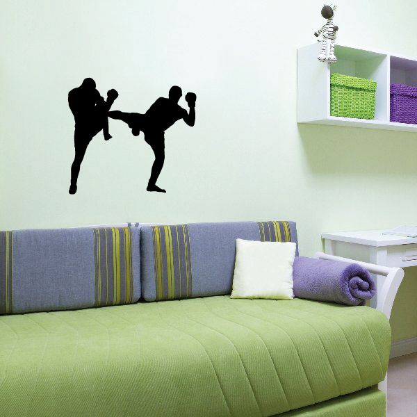 Karate wall decal featuring two black silhouette fighters in sparring stance