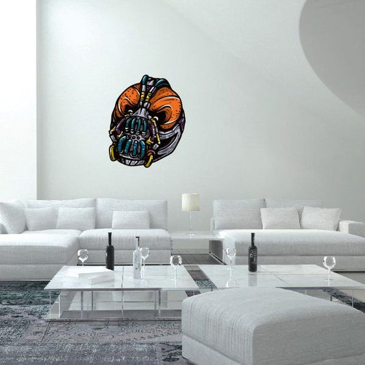 Masked basketball wall decal, round vinyl sticker with orange and blue masked basketball icon