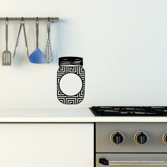 Mason jar circle wall decal, black patterned jar with white center circle.
