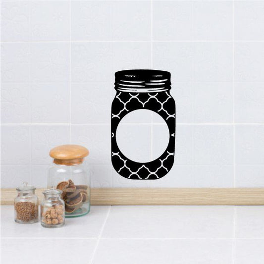 Mason jar circle embellished decal with black ornate border and white center circle