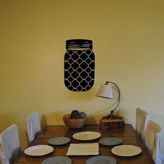 Mason jar clouds wall decal with dark jar and gold lattice pattern