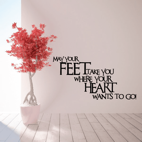 Inspirational wall decal with red tree graphic and black quote lettering