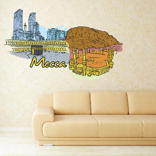 Mecca city wall sticker with skyline and large 'Mecca' text