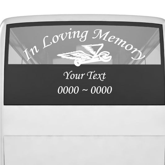 In Loving Memory mechanic tool decal with winged wrench and 'Your Text' placeholders