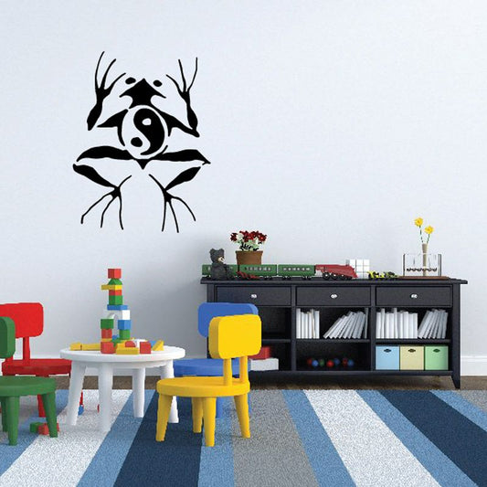 Meditating Yin Yang frog decal, black frog silhouette with yin-yang spiral and folded legs