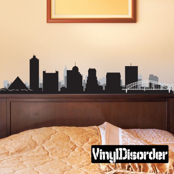 Memphis Tennessee skyline wall decal with dark silhouettes and white bridge over river