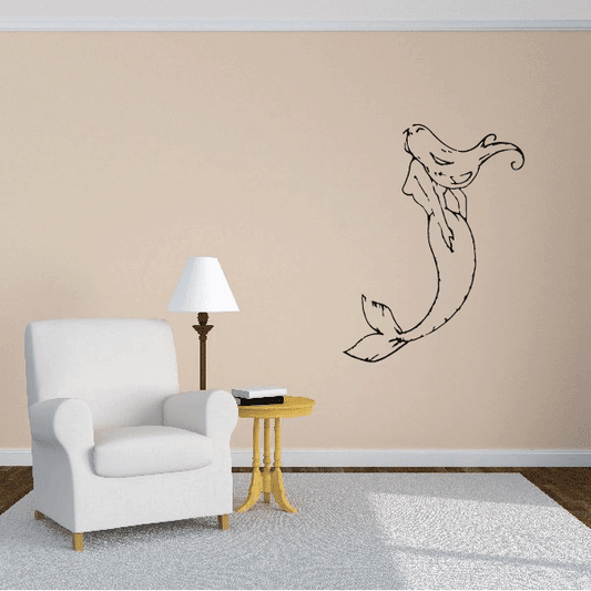 Mermaid looking-away outline wall decal
