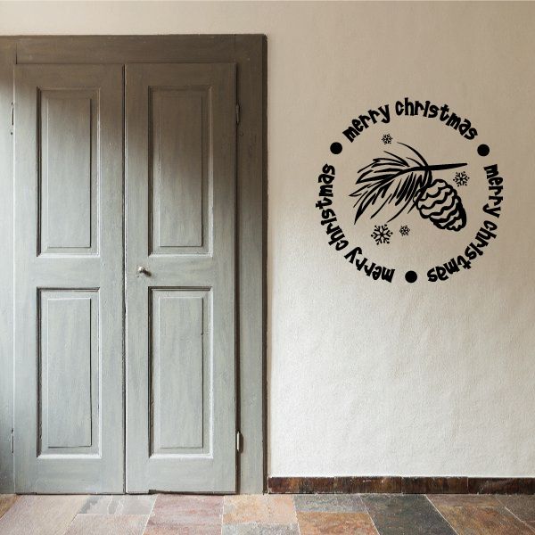 Image of Merry Christmas Ring Quote with Pinecone Decal