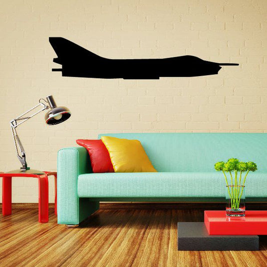 Black MiG-21 fighter jet wall decal silhouette