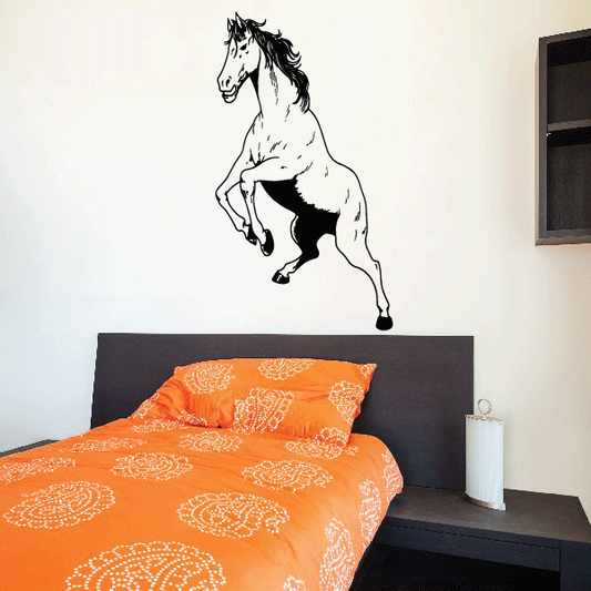 Standing hind-leg stallion wall decal with black-and-white horse silhouette