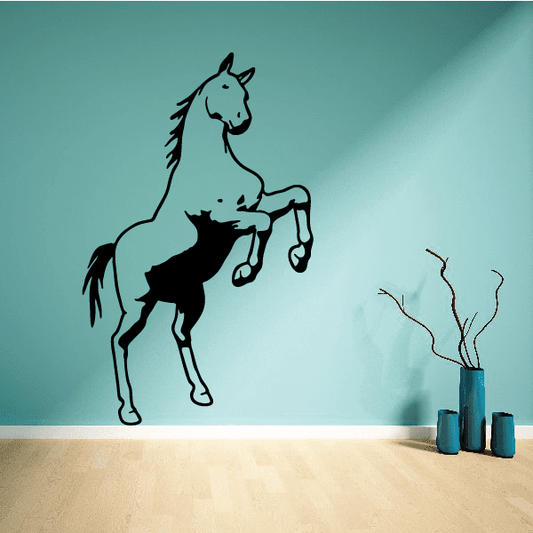 Standing looking horse wall decal, black outline with white fill