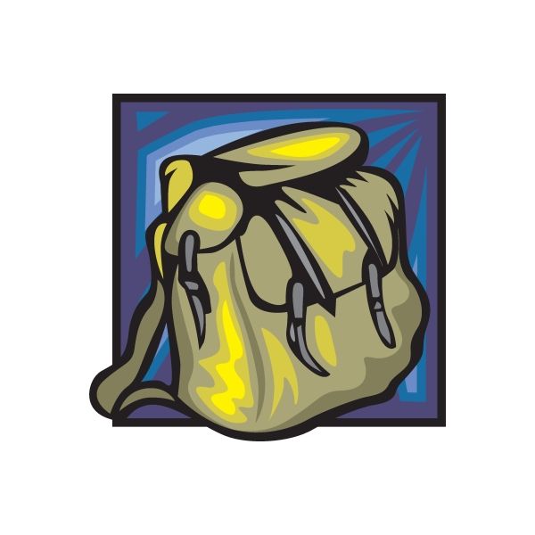 Square backpack sticker with green creature and yellow eyes illustration