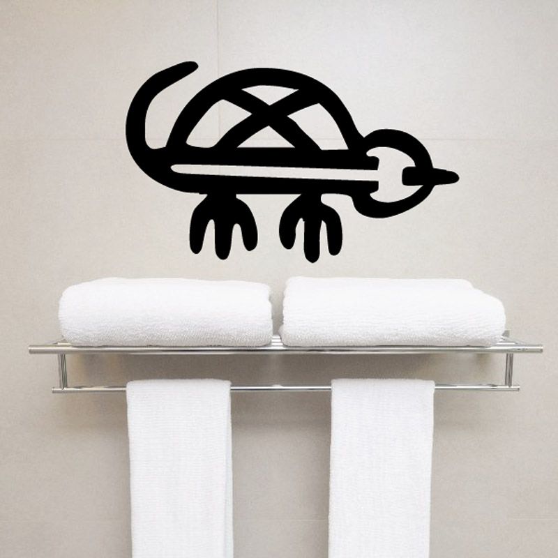 Turtle symbol decal in black minimal line art with shell and flippers