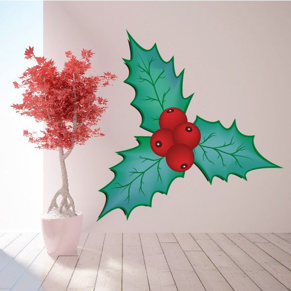 Mistletoe printed decal with green leaves and red berries