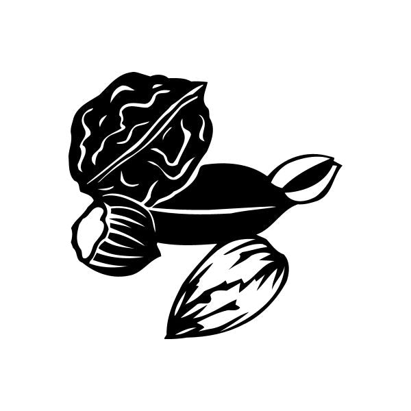 Black mixed nuts decal featuring a stylized character with leaf shapes