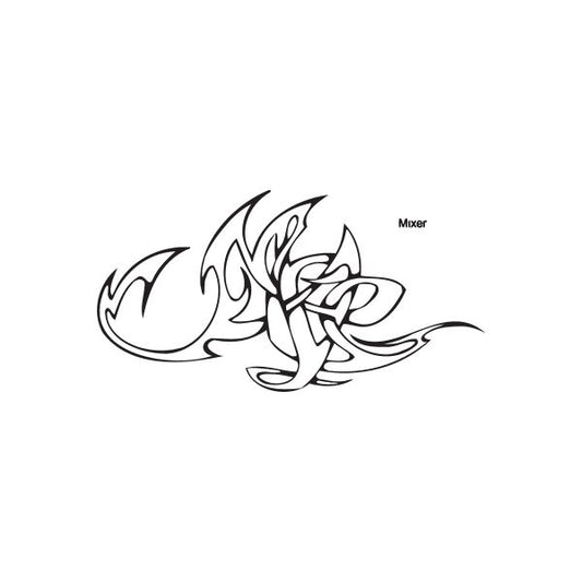 Graffiti-style decal with black and white abstract lettering, includes the word Mixer