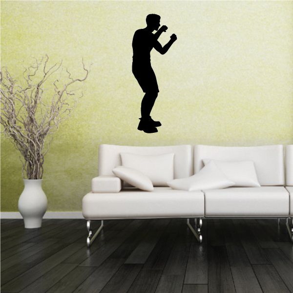 Black MMA fighter wall decal silhouette in a fighting stance