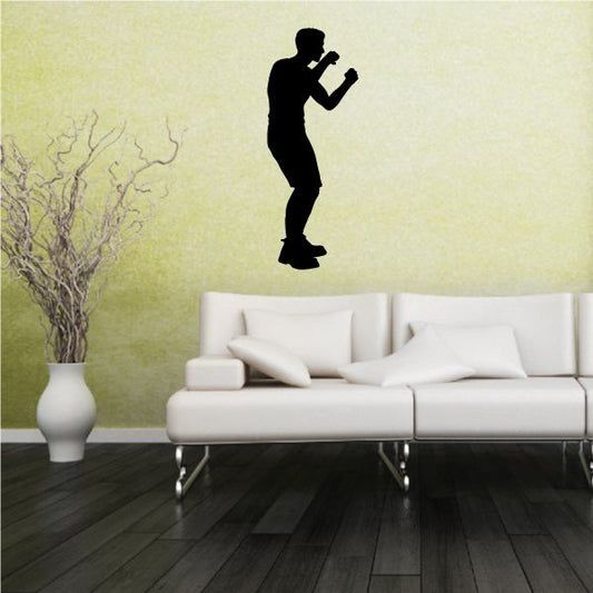 Black MMA fighter wall decal silhouette in a fighting stance