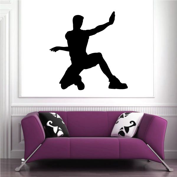 MMA wall decal vinyl with two black silhouette fighters, one in kick and one seated