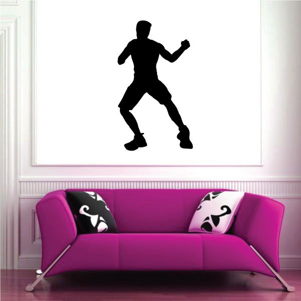 MMA fighter wall vinyl decal, black silhouette in a fighting stance