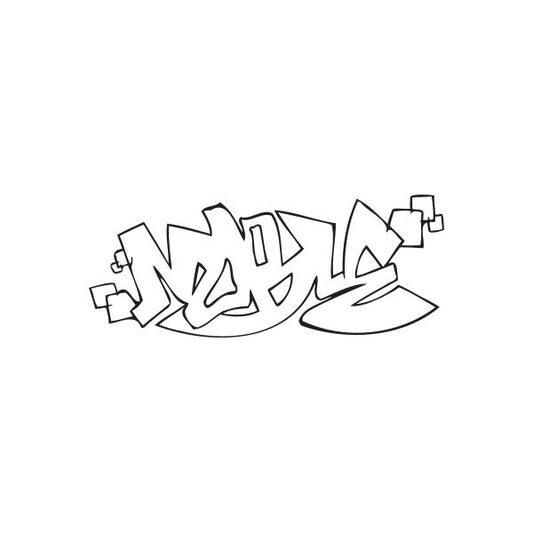 Mobile graffiti decal, black geometric tag-style design with outlines