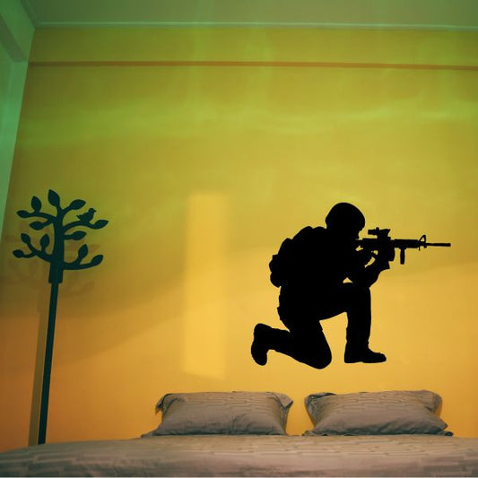 Image of Modern Soldier Kneeling with Rifle Decal