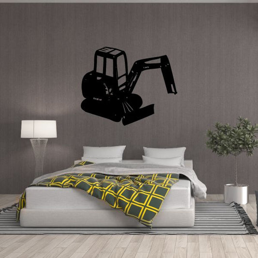 Black excavator wall decal silhouette