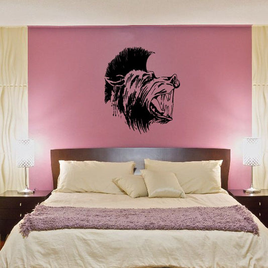 Punk bear face wall decal with spiky mohawk and snarling expression