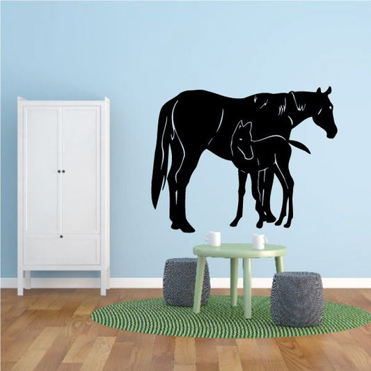 Horse and foal decal, black silhouette with one small foal beside the mother horse