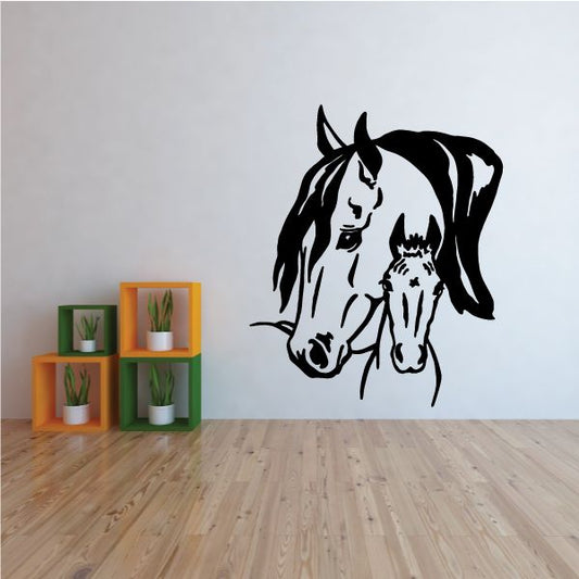 Black and white horse decal with detailed head and flowing mane outline