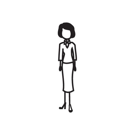 Business suit woman decal, black outline blazer and pencil skirt with heels