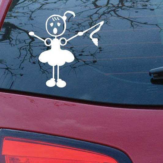 White dancing ballerina mom decal with ribbon-like hair and dress