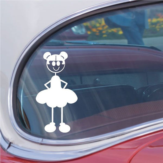 Car window decal of smiling mother with hair buns, white