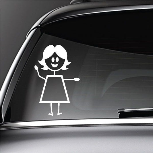 White mom figure decal with one arm raised, smiling