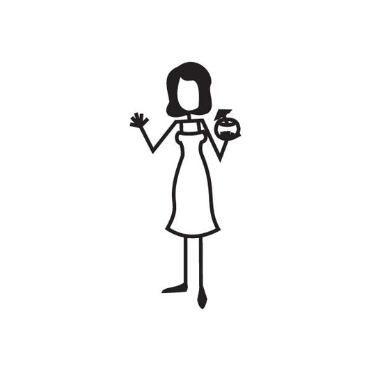 Mom decal of standing woman holding a coconut drink, black outline illustration