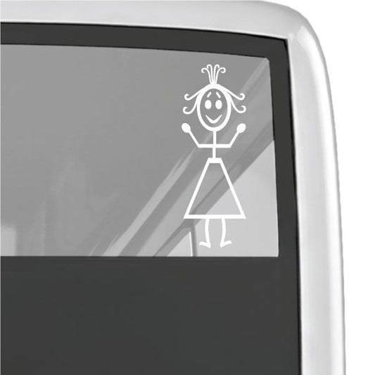 Long curly hair mom wall decal, white line art of a standing figure