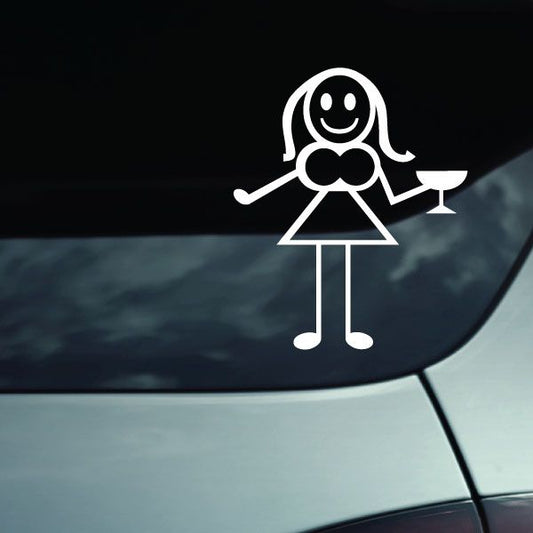 Mom holding party drink decal, white line art figure